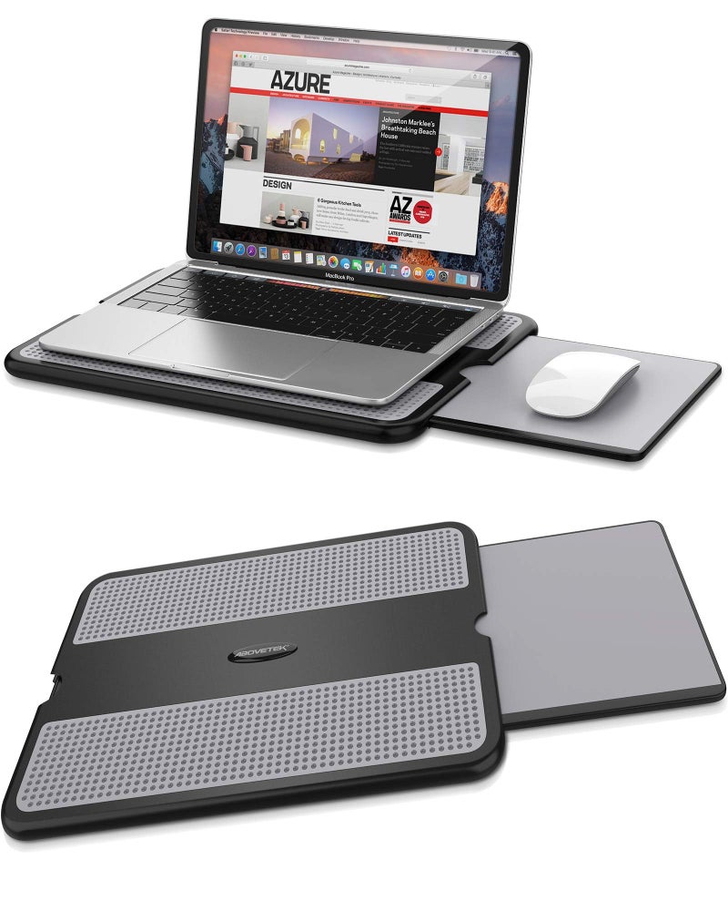 AboveTEK Portable Laptop Lap Desk w/Retractable Left/Right Mouse Pad Tray, Non-Slip Heat Shield Tablet Notebook Computer Stand Table w/Sturdy Stable Work Surface for Bed Sofa Couch or Travel - Image 1