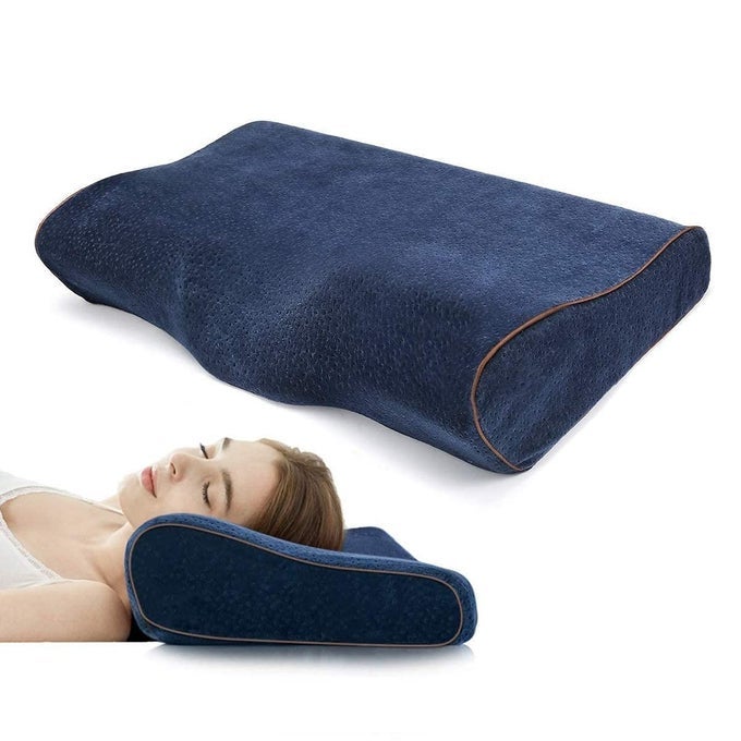 CERVICAL CONTOUR MEMORY FOAM PILLOW FOR SLEEPINGORTHOPEDIC PILLOW FOR NECK PAIN SUPPORT FOR BACKSTOMACHSIDE SLEEPERS WITH BREATHABLE ZIP COVER 19X12X4 BLUE