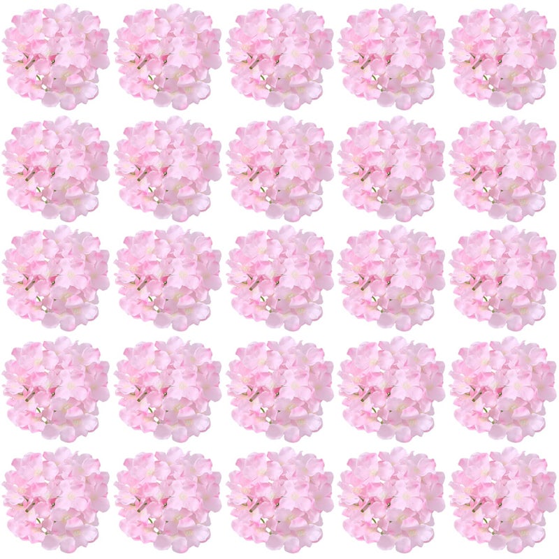 FagusHome 30 Pcs Silk Hydrangea Heads Artificial Flowers Heads and Stems Fake Hydrangea Flowers for Home Wedding Decor Pink