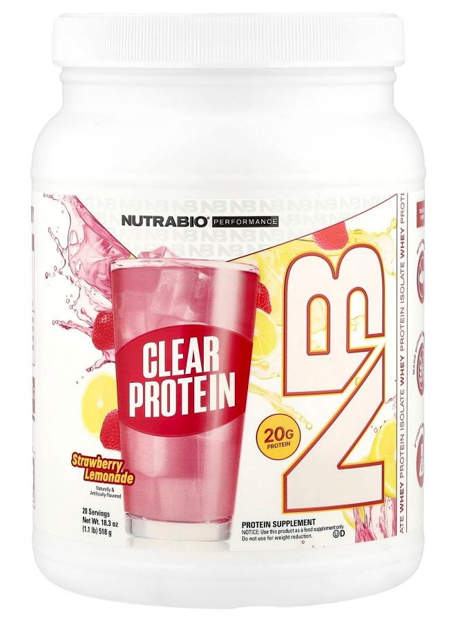 NutraBio Clear Protein Powder Whey Protein Isolate Strawberry Lemonade 1.2 lb (518 g)