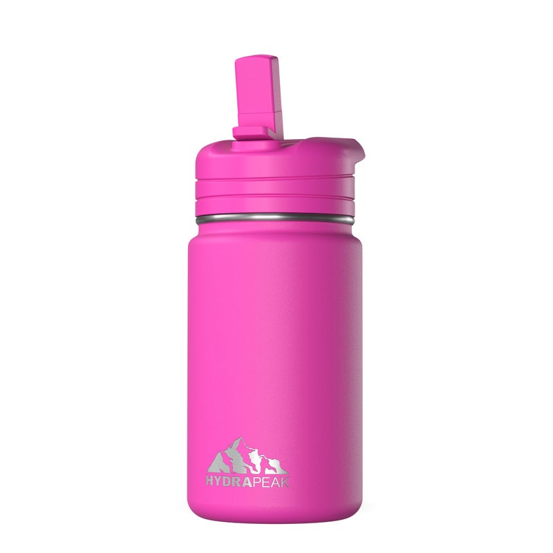 Hydrapeak Mini 14oz Water Bottle with Straw Lid Insulated Water Bottle Water Bottle Stainless Steel Water Bottles Fuchsia