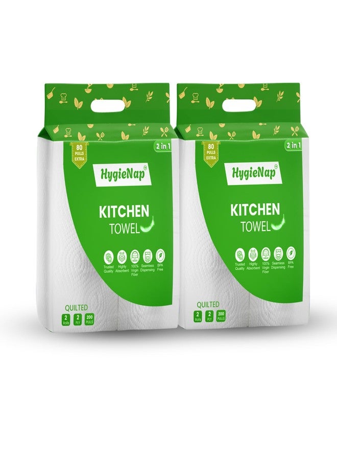 HygieNap 2-Ply Kitchen Tissue Paper Roll | Pack of 4 | Soft & Super Absorbent Tissues | 100% Virgin Cellulose Material | 400 Pulls | 4 Rolls | Perfect for Cleaning, Wiping & Drying - Image 1