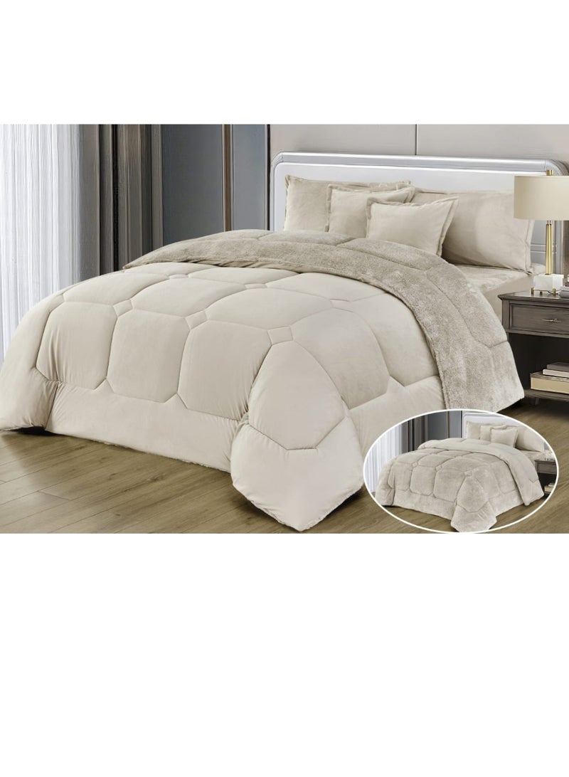 Moon Double-sided winter Comforter, velvet side, faux fur side, fits a 200x120 bed - 4-piece Comforter set (1 Comforter + 1 mattress protector + 2 decorative pillowcases) , Comforter Size Is 220X170 and Mattress Protector Is 200x120 - Image 1