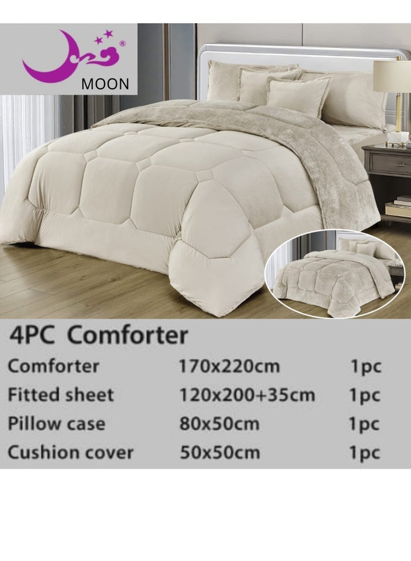 Moon Double-sided winter Comforter, velvet side, faux fur side, fits a 200x120 bed - 4-piece Comforter set (1 Comforter + 1 mattress protector + 2 decorative pillowcases) , Comforter Size Is 220X170 and Mattress Protector Is 200x120 - Image 3