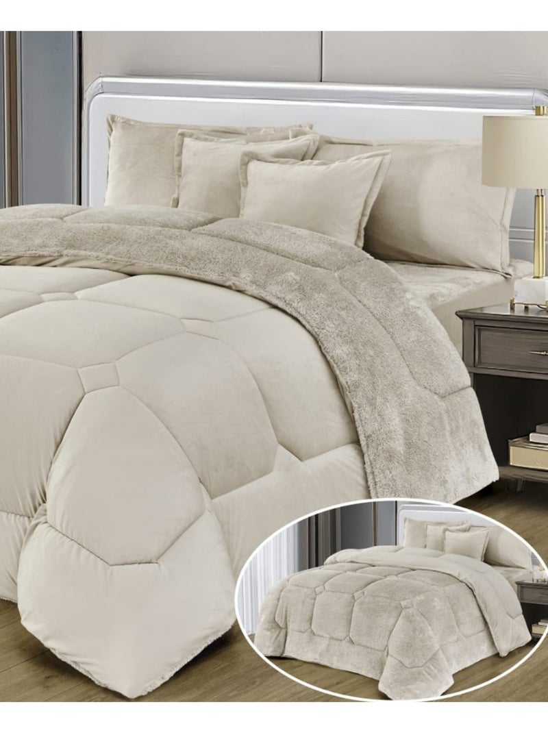 Moon Double-sided winter Comforter, velvet side, faux fur side, fits a 200x120 bed - 4-piece Comforter set (1 Comforter + 1 mattress protector + 2 decorative pillowcases) , Comforter Size Is 220X170 and Mattress Protector Is 200x120 - Image 2