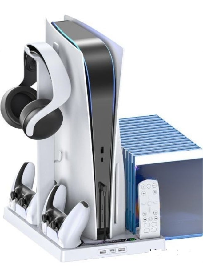 Vertical Stand with Cooling Fan, Dual Controller Charging Dock, Game Storage Rack, and Headset Holder – All-in-One Gaming Station