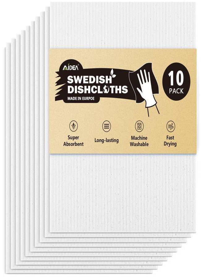 AIDEA Swedish Dishcloths for Kitchen, 10PK, White, Absorbent Sponge Dish Cloth, Dishcloths for Washing Dishes, Reusable Paper Towels Dish Cloths, Swedish Towels for Home, Kitchen, Glass, 7" x 6" - Image 1