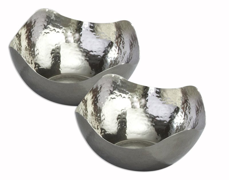 Elegance Silver Hammered Stainless Steel Wave Serving Bowls  Set of 2 55 inch Bowls