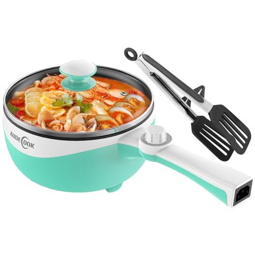 Audecook Hot Pot Electric, 1.7L Mini Electric Skillet Portable Nonstick Sauté Pan with Power Adjustment,Ramen Cooker Travel Multicooker for Steak/Soup/Egg/Oatmeal/Noodles - Image 1