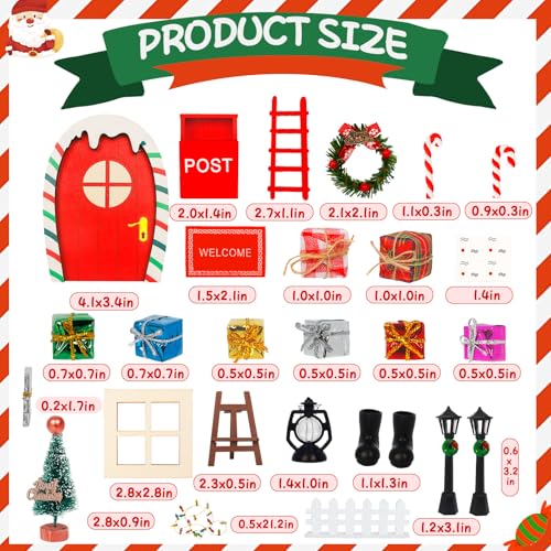 Bbiamsleep 27 Pcs Christmas Elf Fairy Door Kit Tiny Wooden Miniature Fairy Doors Mini Door with Christmas Decoration Accessories for Mini House Furniture Christmas Decoration - Image 5