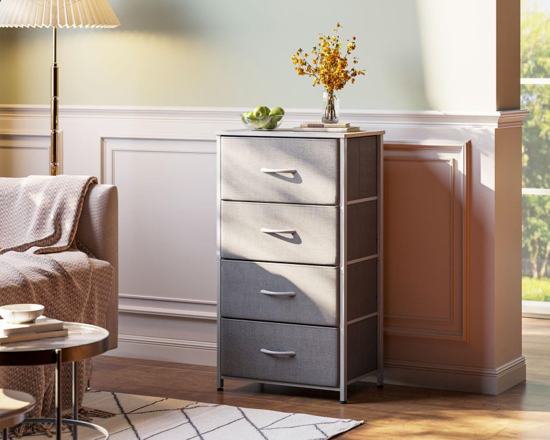 AODK Dresser for Bedroom with 4 Storage Drawers, Small Dressers Chest of Drawers Fabric Dresser with Sturdy Steel Frame, Dressers for Closet with Wood Top, Light Grey - Image 2