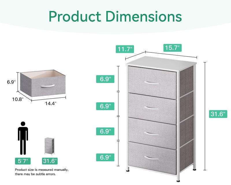 AODK Dresser for Bedroom with 4 Storage Drawers, Small Dressers Chest of Drawers Fabric Dresser with Sturdy Steel Frame, Dressers for Closet with Wood Top, Light Grey - Image 3