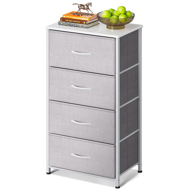 AODK Dresser for Bedroom with 4 Storage Drawers, Small Dressers Chest of Drawers Fabric Dresser with Sturdy Steel Frame, Dressers for Closet with Wood Top, Light Grey - Image 1