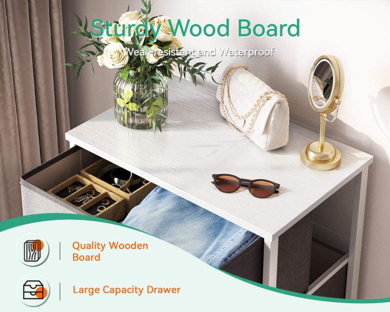 AODK Dresser for Bedroom with 4 Storage Drawers, Small Dressers Chest of Drawers Fabric Dresser with Sturdy Steel Frame, Dressers for Closet with Wood Top, Light Grey - Image 5