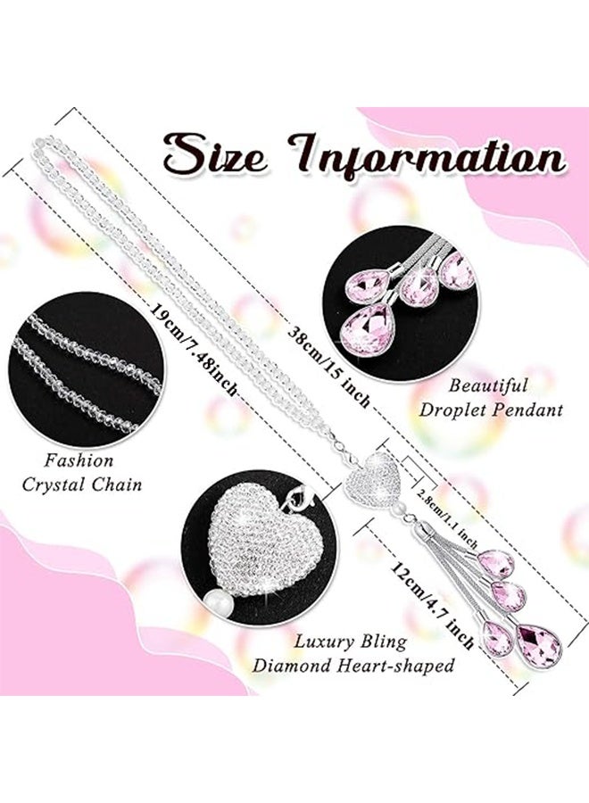 Bling Heart Diamond Crystal Car Accessories, Car Rearview Mirror Hanging Accessories 7.5 Inch, Lucky Hanging Interior Ornament Pendant Gifts for Women - Pink - Image 3