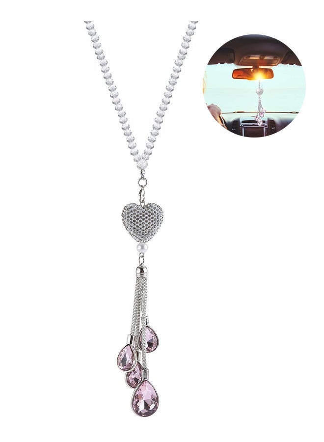 Bling Heart Diamond Crystal Car Accessories, Car Rearview Mirror Hanging Accessories 7.5 Inch, Lucky Hanging Interior Ornament Pendant Gifts for Women - Pink - Image 1