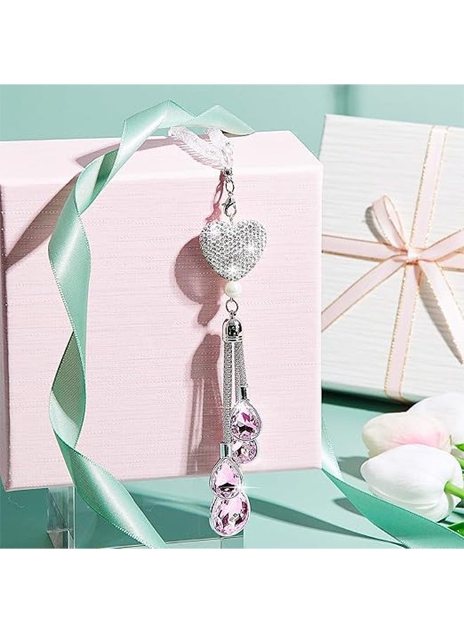 Bling Heart Diamond Crystal Car Accessories, Car Rearview Mirror Hanging Accessories 7.5 Inch, Lucky Hanging Interior Ornament Pendant Gifts for Women - Pink - Image 5