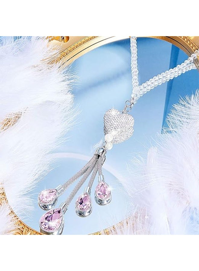 Bling Heart Diamond Crystal Car Accessories, Car Rearview Mirror Hanging Accessories 7.5 Inch, Lucky Hanging Interior Ornament Pendant Gifts for Women - Pink - Image 4