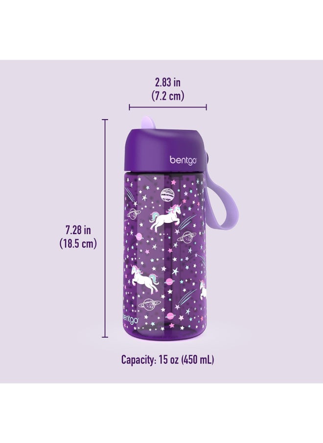 Bentgo - Kids Water Bottle New And Improved 2023 Leak Proof, Bpa - Free 15 Oz. Cup For Toddlers And Children Flip Up Safe Sip Straw For School, Sports, Daycare, Camp And More (Unicorn) - Image 1