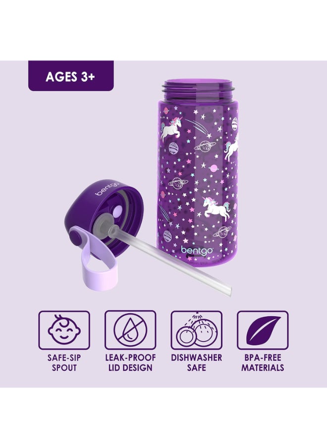 Bentgo - Kids Water Bottle New And Improved 2023 Leak Proof, Bpa - Free 15 Oz. Cup For Toddlers And Children Flip Up Safe Sip Straw For School, Sports, Daycare, Camp And More (Unicorn) - Image 1