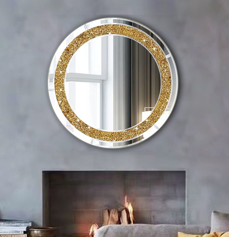 ZOLAPI Round Crystal Rhinestone Diamond Wall MirrorBrilliant HandSpliced Glass MirrorGold Accent Decorative Mirror for HallwayBathroomBedroom20x20