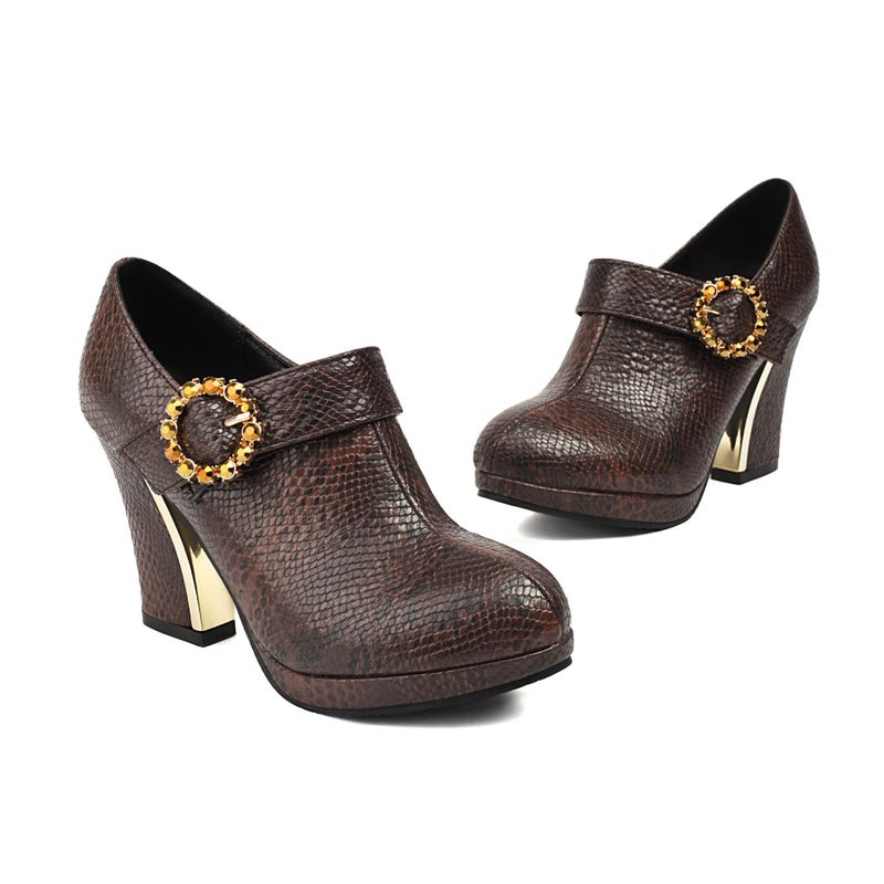 2024 Spring High Heeled Belt Buckle 40-46 Round Head Zipper Platform Round Head Women'S Single Shoes - Image 1