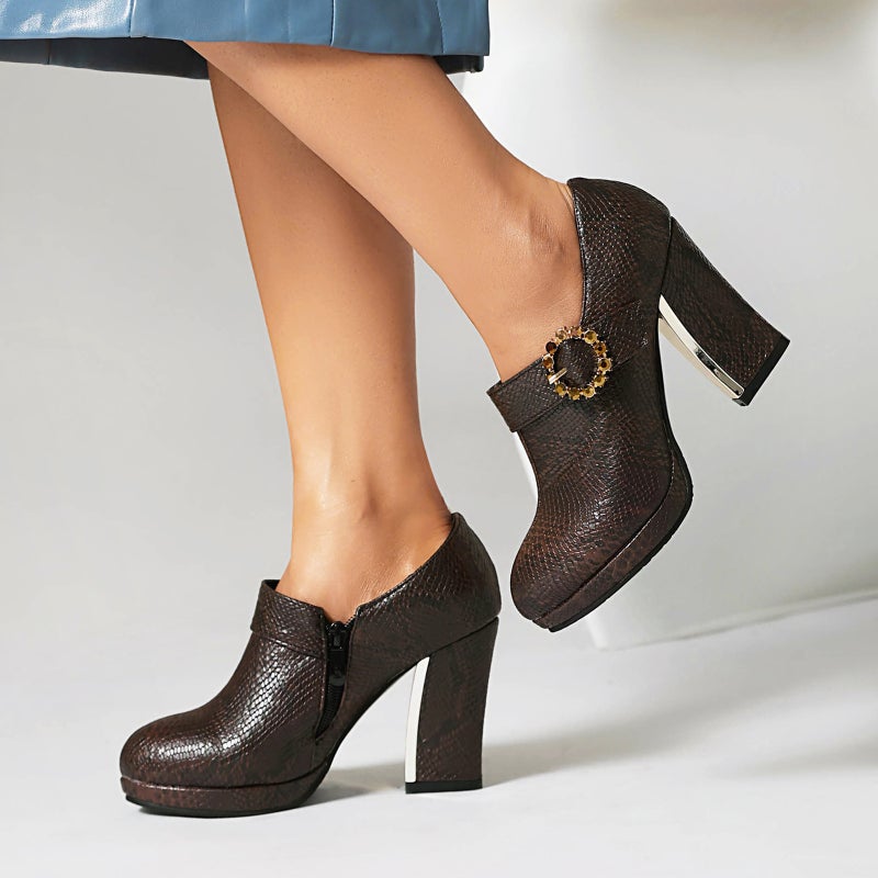 2024 Spring High Heeled Belt Buckle 40-46 Round Head Zipper Platform Round Head Women'S Single Shoes - Image 5