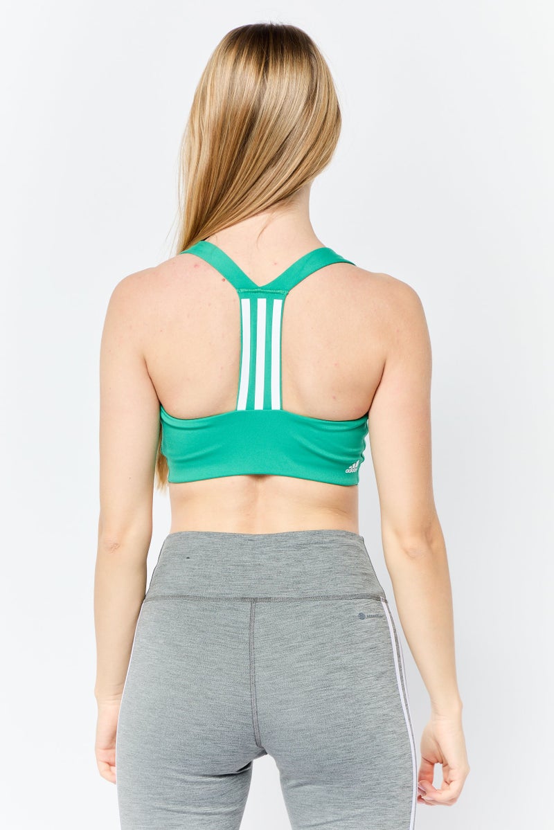 Adidas حمالة صدر رياضية للنساء مبطنة قليلاً بخطوط، خضراء - Image 3