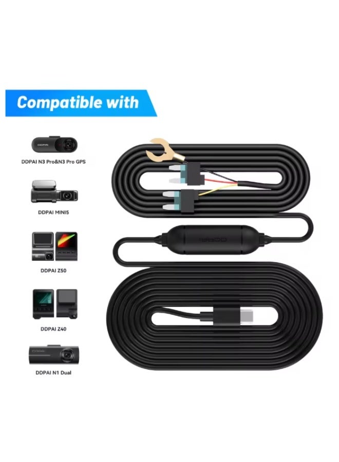ddpai DDPAI Dash Camera Hardwire kit Compatible with DDPAI Z50,Z40,NI Dual,N3 Pro,N3 Pro GPS,MINI5,Hardwire Cable Kit for 24H Parking Monitoring,Type-C USB  - Image 1