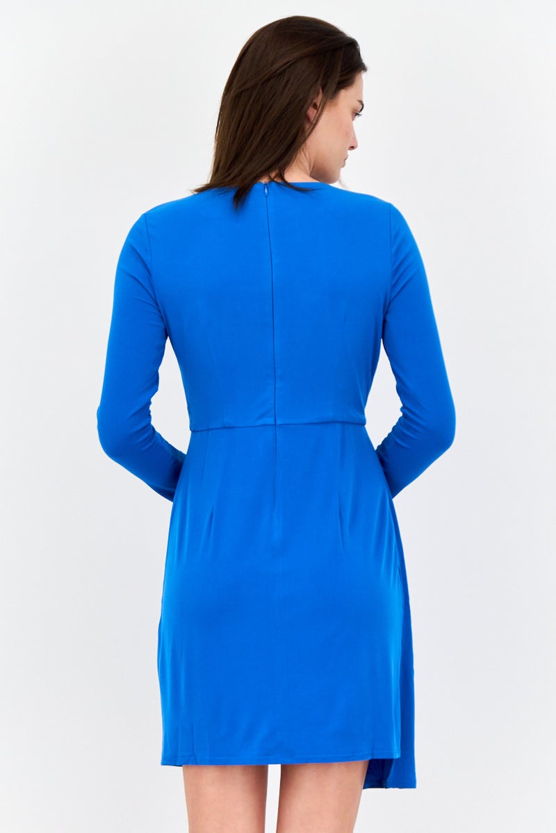 Donna Morgan Women Solid Sheath Dress, Blue - Image 3