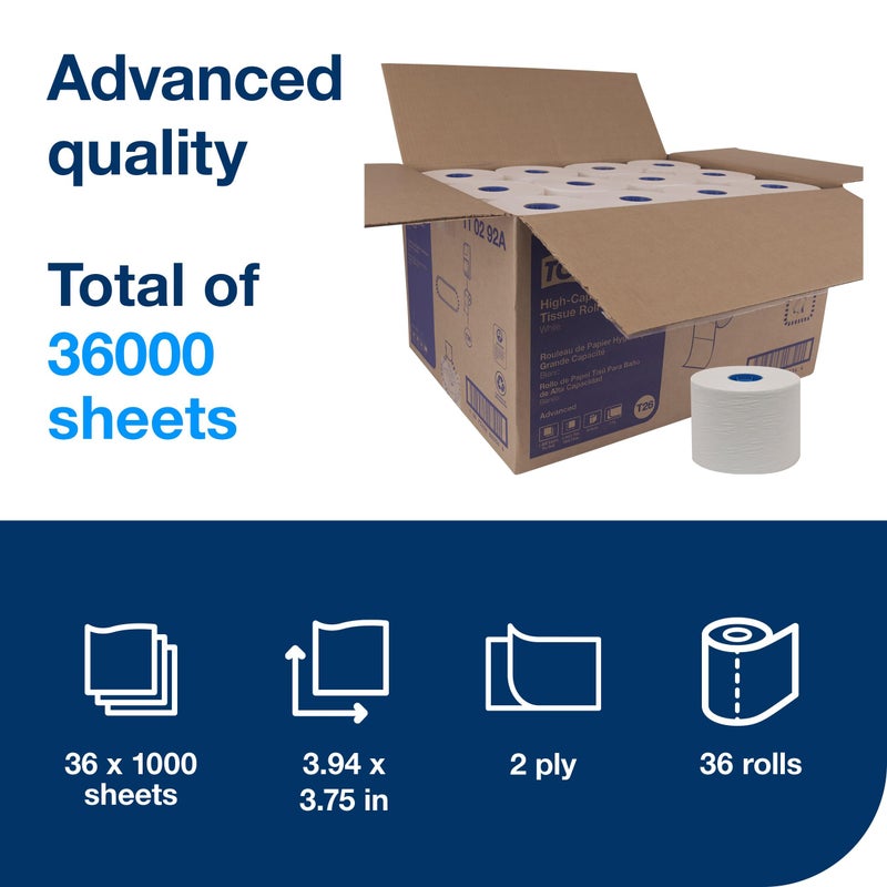 Tork High-Capacity Toilet Paper Roll White T26, Advanced, 2-Ply, 36 x 1000 sheets, 110292A - Image 2