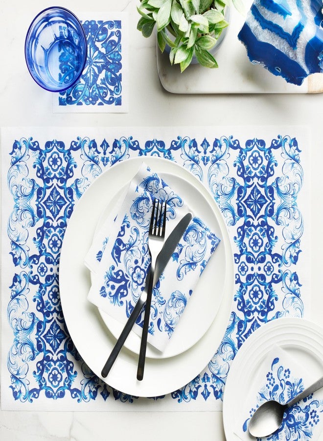 MY DRAP CECI X MY DRAP Mediterranean Tile Cotton Cocktail Napkins, Single-use or reuseable (4.5" x 4.5" - 50 Units per Roll) - Image 4