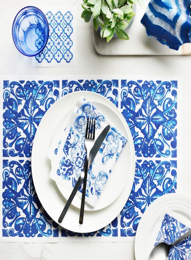 MY DRAP CECI X MY DRAP Mediterranean Tile Cotton Cocktail Napkins, Single-use or reuseable (4.5" x 4.5" - 50 Units per Roll) - Image 3