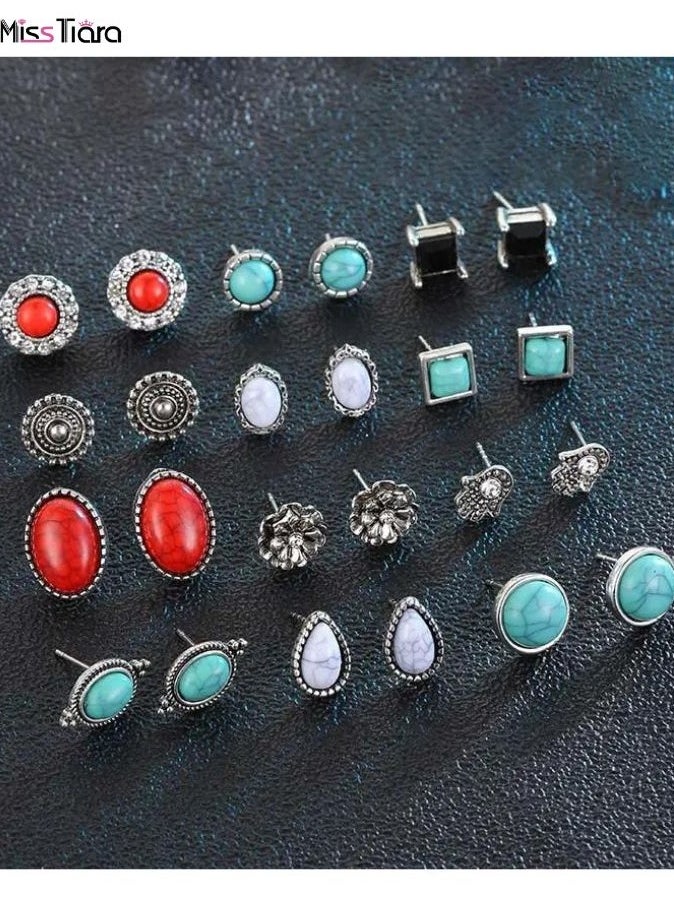 MissTiara 12 Pairs Earrings for Women Hypoallergenic Fashion Earrings for Girls Flower Pearl Earring For Girls And Women  - Image 3