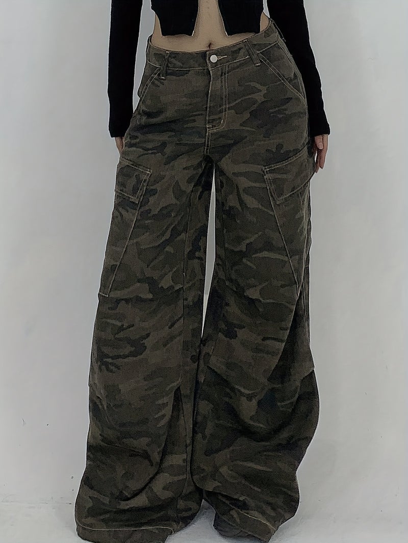 Ladies New Washed Denim Camouflage Workwear Straight-Leg Pants Loose Comfortable Casual New Denim Trousers - Image 5