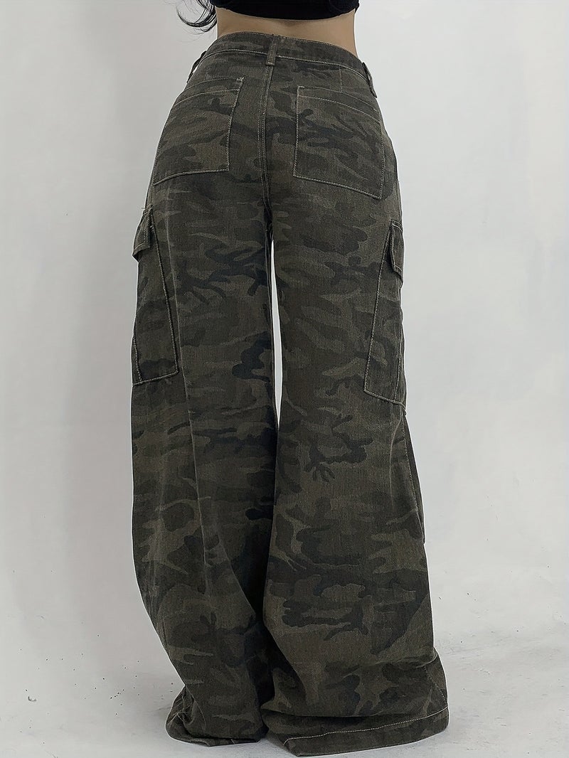 Ladies New Washed Denim Camouflage Workwear Straight-Leg Pants Loose Comfortable Casual New Denim Trousers - Image 4