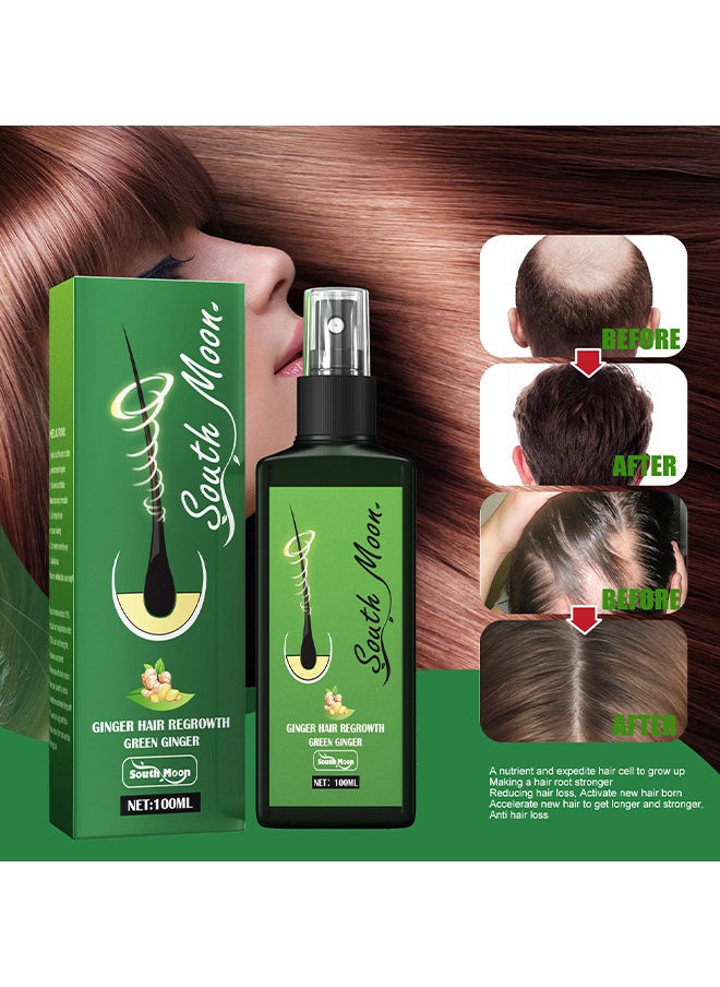 SOUTH MOON - Green Ginger Hair Regrowth Spray, Hair Nourishing Growth Spray, Moisturizing Fast Growth Anti-Defixation Spray Growth Solution, Organic Growth Plus Nourishing Ginger Spray For Men And Women, 100ML - Image 1