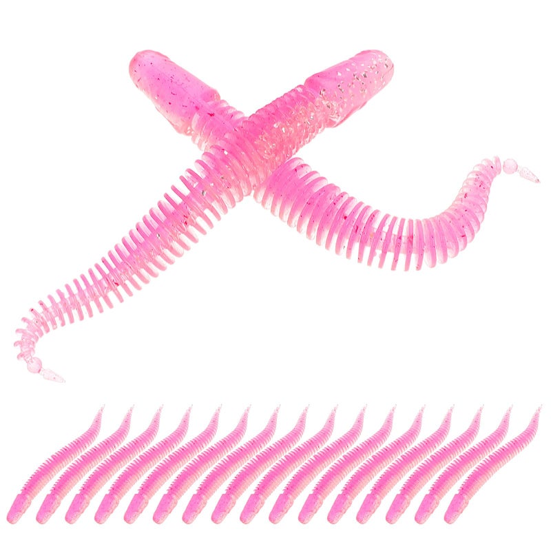 30pcs Pink Soft Lifelike Worm Fishing Lures Bass Pike Baits Floating Threaded Worms - Image 2