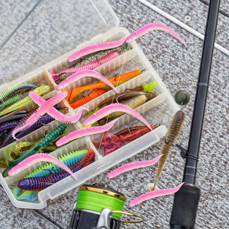 30pcs Pink Soft Lifelike Worm Fishing Lures Bass Pike Baits Floating Threaded Worms - Image 5