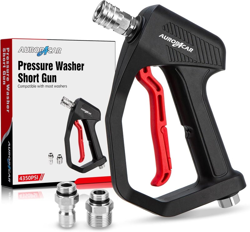 AURORA CAR مسدس غسيل بالضغط العالي قصير 4350 PSI، مع موصل سريع 1/4 بوصة ووصلة ذكرية 3/8 بوصة وتركيب M22-14، متوافق مع مدفع الرغوة، مسدس غسيل السيارات بالرغوة - Image 1