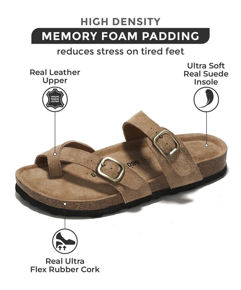 Project Cloud Genuine Leather Womens Sandals - Comfortable Cork Footbed Slides with Memory Foam Beach Essential Summer Sandals For Women 2025 (Lian, Chstnut, 7) - Image 2