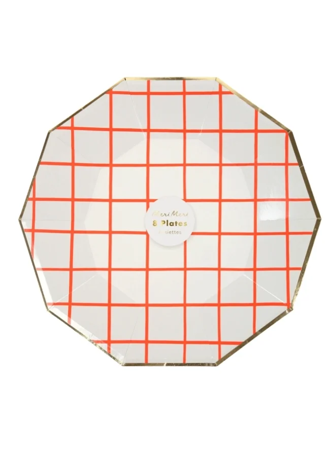 Meri Meri Neon Coral Grid Small Plates