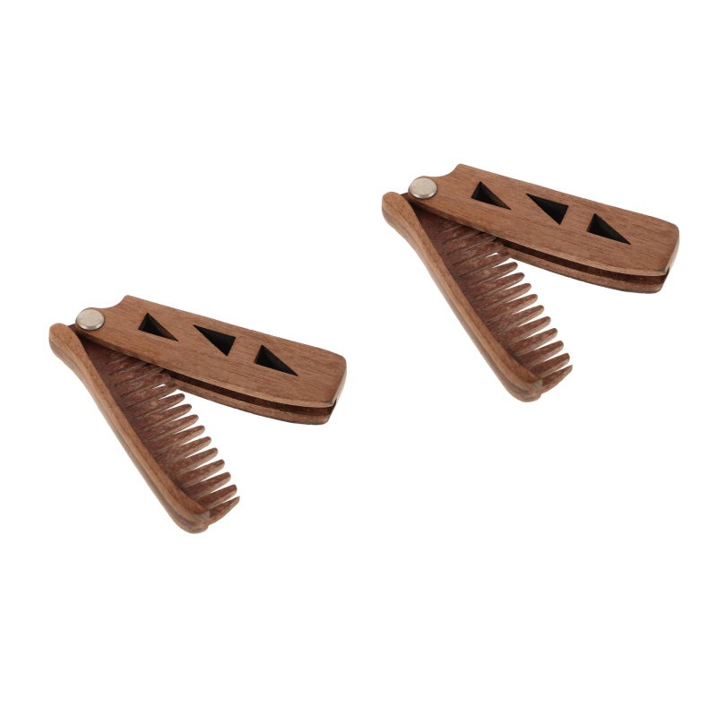 2pcs Portable Beard Comb Folding Wide Tooth Comb With Pu Protective Case Men'S Beard Mustache Grooming Comb For Men Women - Image 1