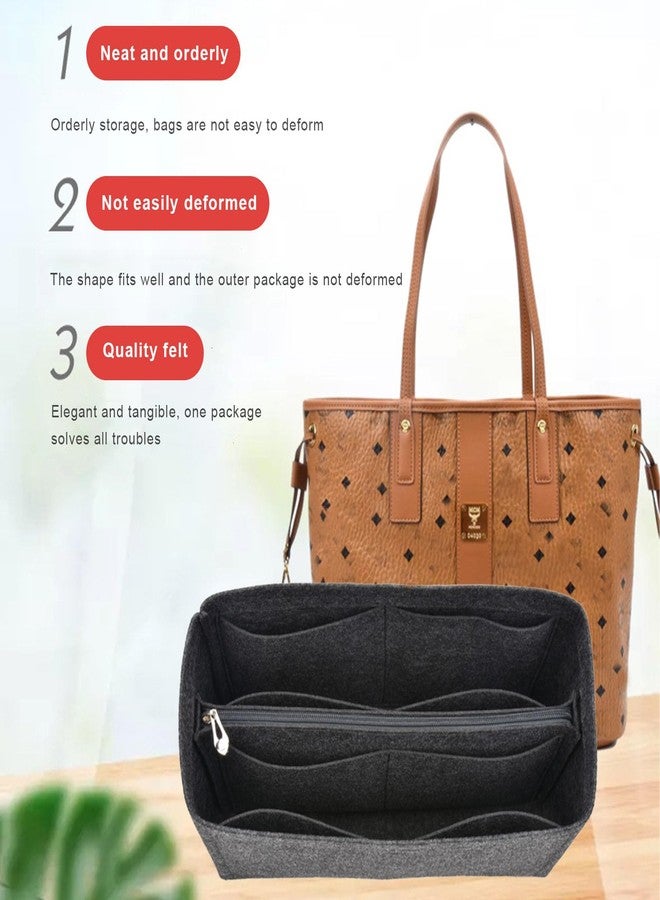 Lckaey purse insert for mcm tote tote bags felt insert organizer small bag organizer 3020black grey-S - Image 3