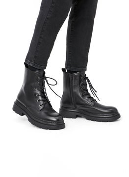 Tchibo Women Leather Lace Up Boots, Black  - Image 1