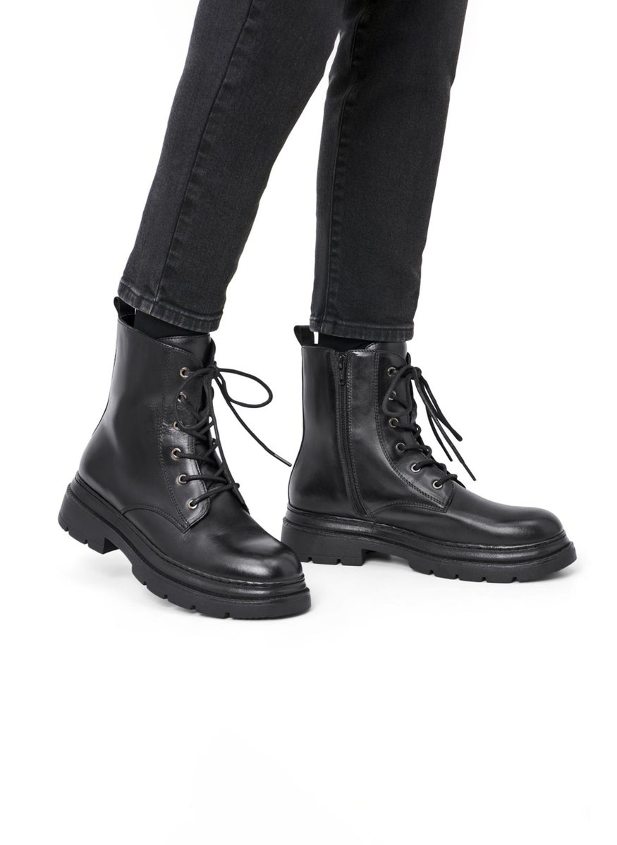 Tchibo Women Leather Lace Up Boots, Black  - Image 1