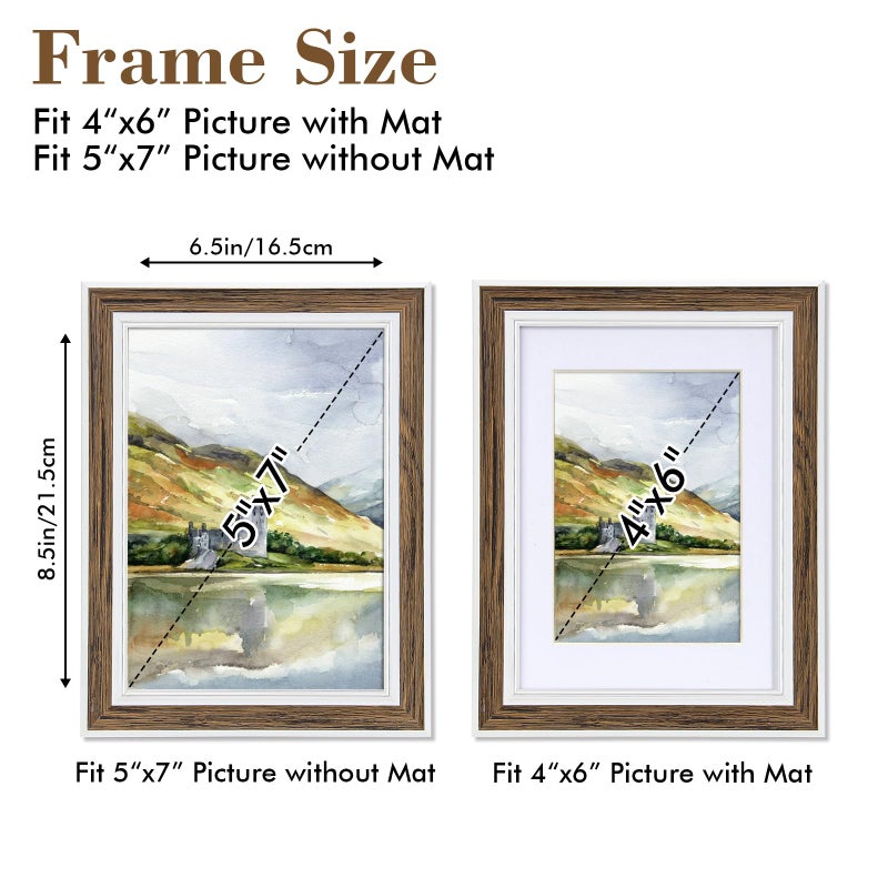 Daofary 5x7 Picture Frame Set of 6  Rustic Farmhouse Photo Frame  Display 4x6 with Mat or 5x7 Without Mat for Decorative on Wall Hanging and Tabletop Placement - Image 2