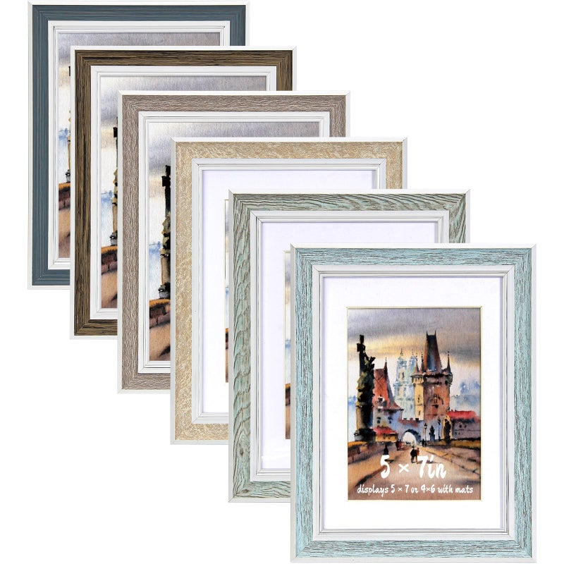 Daofary 5x7 Picture Frame Set of 6  Rustic Farmhouse Photo Frame  Display 4x6 with Mat or 5x7 Without Mat for Decorative on Wall Hanging and Tabletop Placement - Image 1