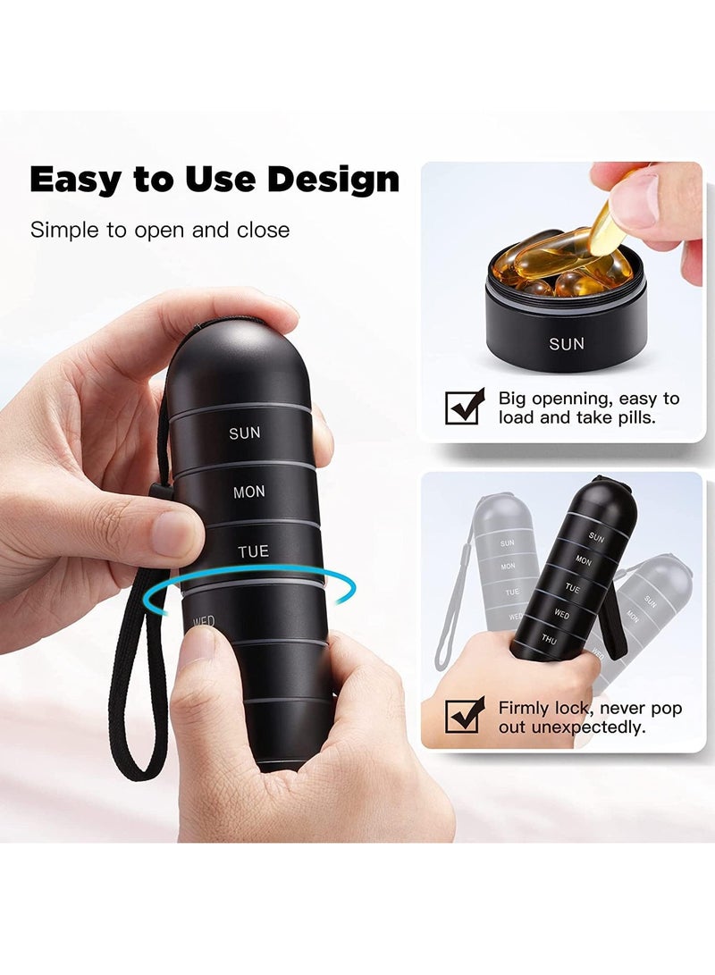 SYOSI منظم حبوب، مقاوم للرطوبة أسبوعي، قابل للتكديس من سبائك الألمنيوم خالي من BPA للسفر والمشي لمسافات طويلة، علبة حبوب مائية لمدة 7 أيام مع حجرة كبيرة لحفظ الحبوب، الفيتامينات، زيت السمك، المكملات - Image 3