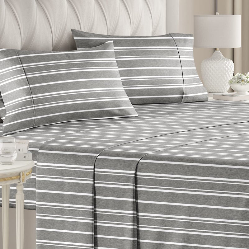 CGK Unlimited Striped Bed Sheets - Pin Striped Sheets - Grey and White Sheets - Grey and White Striped Sheets - King Striped Sheets - Hotel Luxury Bed Sheets - Deep Pockets - Breathable & Cooling Sheets  - Image 1